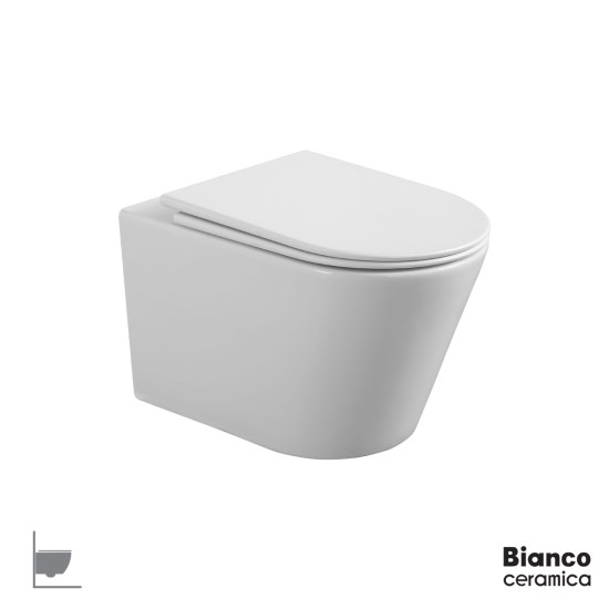 Bianco Ceramica Kata 49 Επίτοιχη Λεκάνη Rimless με Κάλυμμα 9640SC White