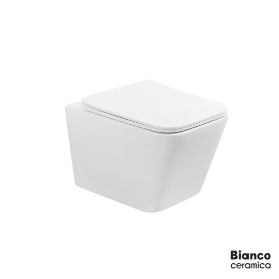 Bianco Ceramica Lexa Επίτοιχη Λεκάνη 52,5cm Rimless, με Κάθισμα Slim, Soft Close