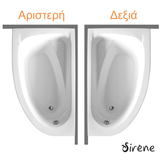Sirene Marina 160x90cm, Ασσύμμετρη Μπανιέρα Δεξιά, Λευκή Sirene Marina 160x90cm, Ασσύμμετρη Μπανιέρα Δεξιά, Λευκή