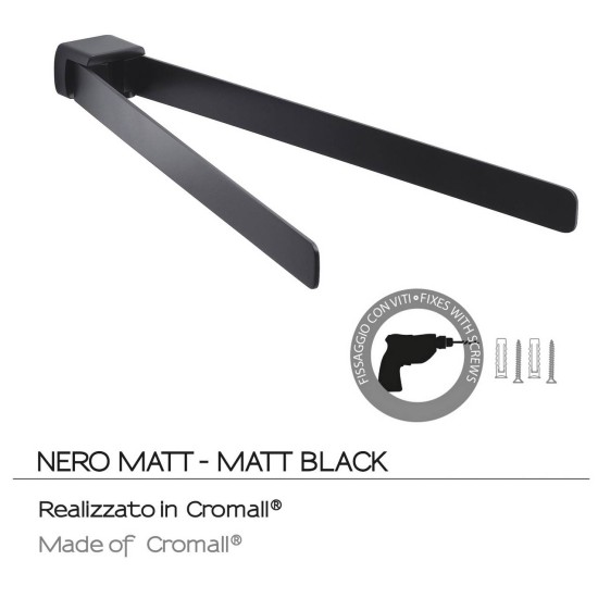 Gedy Pirenei, Επίτοιχη Διπλή Πετσετοθήκη 45cm, Black Matt
