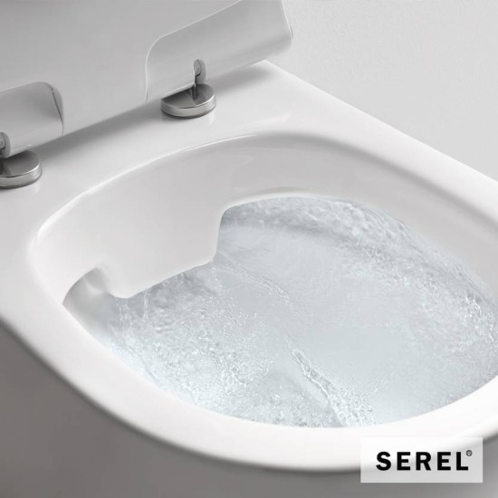 Serel Smart, Επίτοιχη Λεκάνη 52cm Rimless, με Κάλυμμα Βακελίτη Slim, Soft Close, Λευκή