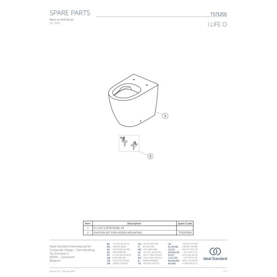 Ideal Standard I.Life O, HydroTwist®,BTW, Λεκάνη υψηλής πίεσης, Χωρίς Κάθισμα, Λευκή