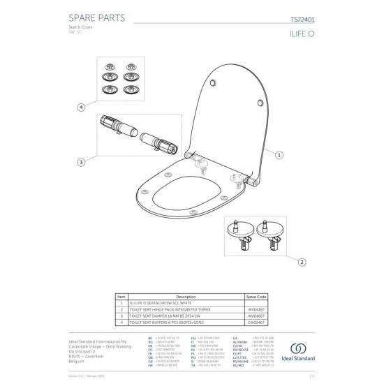 Ideal Standard I.Life O, Κάθισμα λεκάνης, Sandwich, Soft closing, Quick Release, Λευκό